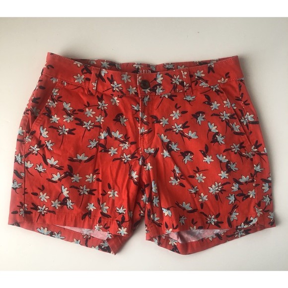 a.n.a Orange/Red Floral Shorts, Women's Size 2 Twill Shorts Button Zipper - Picture 1 of 11